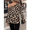 Kadın Uzun Kollu Tek Omuzu Açık Tokalı Leopar Desenli Modal Bluz