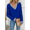 Kadın Uzun Kollu V Pulpayet Yakalı Ithal Krep Bluz