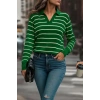 Kadın Uzun Kollu V Yaka çizgili Triko Bluz