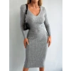 Kadın Uzun Kollu V Yaka Triko Elbise