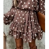 Kadın Uzun Kollu V Yakalı Belden Kuşaklı Puantiyeli Mini Modal Elbise