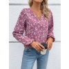 Kadın Uzun Kollu V Yakalı çiçek Desenli Modal Bluz
