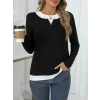 Kadın Uzun Kollu V Yakalı çift Renkli Viskon Iki Iplik Bluz