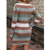 Kadın Uzun Kollu V Yakalı çizgili çok Renkli Triko Mini Elbise