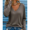 Kadın Uzun Kollu V Yakalı Dalgıç Açık Vizon Bluz