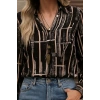 Kadın Uzun Kollu V Yakalı Desenli Dalgıç Bluz