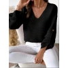 Kadın Uzun Kollu V Yakalı Düğmeli Triko Bluz