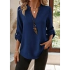 Kadın Uzun Kollu V Yakalı Ithal Krep Lacivert Bluz