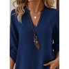 Kadın Uzun Kollu V Yakalı Ithal Krep Lacivert Bluz