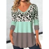 Kadın Uzun Kollu V Yakalı Leopar Baskılı şardonlu Dalgıç Bluz