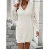 Kadın Uzun Kollu V Yakalı Mini Triko Elbise