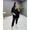 Kadın Uzun Kollu V Yakalı şerit Detay Alt Ve üst Viskon Iki Iplik Detay Ikili Takım