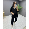 Kadın Uzun Kollu V Yakalı şerit Detay Alt Ve üst Viskon Iki Iplik Detay Ikili Takım