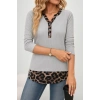 Kadın Uzun Kollu Yakadan Düğmeli Leopar Detaylı Kaşkorse Bluz
