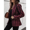 Kadın Uzun Kollu Yakalı Kare Desenli Ekoseli Düğmeli Ceket