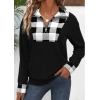 Kadın Uzun Kollu Yakalı önden Fermuarlı Ekose Detaylı Viskon Iki Iplik Bluz