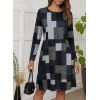 Kadın Uzun Kollu Yuvarlak Yaka Geometrik Süprem Elbise