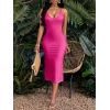 Kadın V Yaka Sırt Dekolte Detaylı Askılı Midi Boy Elbise