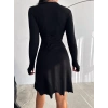 Kadın V Yaka Uzun Kollu Sırtı Ayarlanabilir Kopça Detay Kaşkorse Mini Elbise