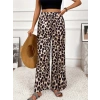 Kadın Yüksek Bel Beli Lastikli Bağcıklı Leopar Desenli Süprem Pantolon
