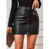 Kadın Yüksek Bel Fermuarlı Mini Deri Etek