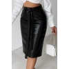 Kadın Yüksek Bel Kuşaklı Yanlardan Düğmeli Mini Deri Etek