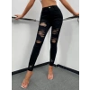 Kadın Yüksek Bel Slim Fit Lazer Kesim Yırtık Pantolon