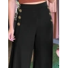 Kadın Yüksek Bel Yan Düğme Detaylı Geniş Paçalı Ithal Krep Pantolon