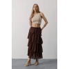 Katlı Kesim Uzun Etek - Kahve