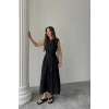 KETEN ELBİSE KOLSUZ BEL BAĞLAMALI MAXİ ELBİSE - Siyah