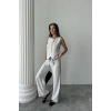KETEN KENARLARI BİYELİ YELEK - PANTOLON TAKIM - Beyaz