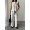 KETEN KENARLARI BİYELİ YELEK - PANTOLON TAKIM - Beyaz