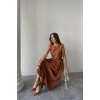 KETEN KOLSUZ BLUZ - MAXİ ETEK TAKIM - Kahverengi
