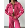 KETEN PÜSKÜL DETAYLI GÖMLEK-PANTOLON TAKIM - Fuşya