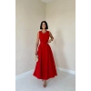 Kırmızı Halter Yaka Kloş Elbise
