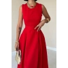 Kırmızı Halter Yaka Kloş Elbise