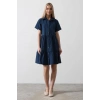 Kısa Kol Düğmeli Elbise - İndigo