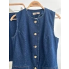 Kolsuz Yelekli Mini Etekli Denim Takım 10164