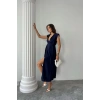 KRUVAZE VATKALI KOLSUZ ELBİSE MODAL KUMAŞ - Lacivert