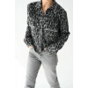 Leopar Desen Jakarlı Hırka - Siyah-Açık Gri