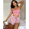 Kadın pembe çizgili desen Askılı Şortlu Pijama Takım 5002