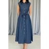 Mavi Tencel Çıtçıtlı Elbise