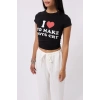Nakış Detay Baskılı Crop T-Shirt