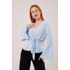Ön Bağlamalı Volan Kol Bebe Mavisi Bluz