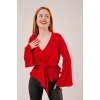 Ön Bağlamalı Volan Kol Kırmızı Bluz