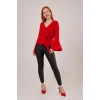 Ön Bağlamalı Volan Kol Kırmızı Bluz