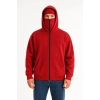 Samuray Ninja Çift Kapşonlu ZIP Fermuarlı Kanguru Çepli Tam Fermuarlı Hoodie Swetshirt - Kırmızı