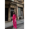 SATEN KRUVAZE BAĞLAMALI BLUZ- PANTOLON TAKIM - Fuşya