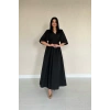 Siyah Pileli Uzun Elbise
