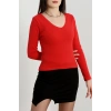 V yaka kaşkorse bluz kırmızı a3699